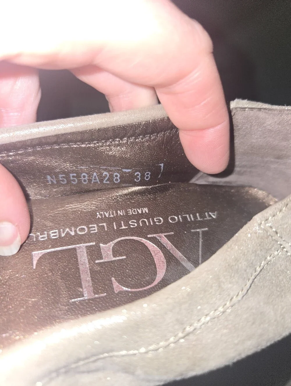 Attilio Giusti Leombruni Gray Suede Flats with Snakeskin Toe and Gold Chain